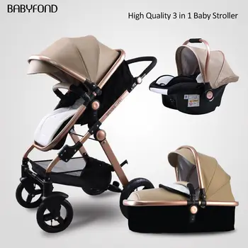 

Babyfond black 3in1 Stroller 2019 Reversible Seat Push Handle Luxury leather baby strollers 0-4 years old High landscape