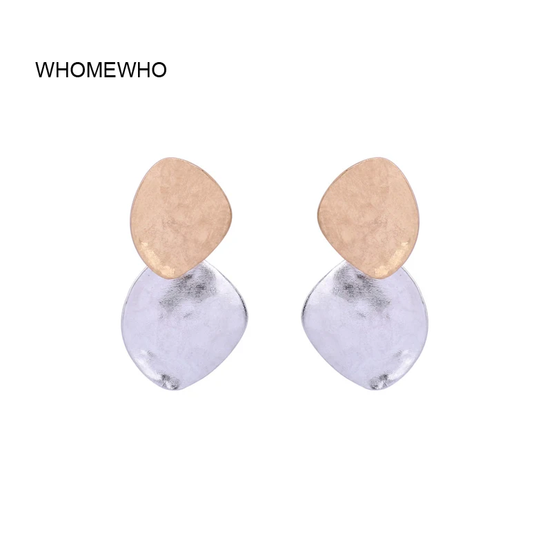 

2019 Two Tone Matte Gold Silver Hammered Metal Minimalist Earrings Fashion Women Bridal Party Accessory Club Jewelry Ear Jewels
