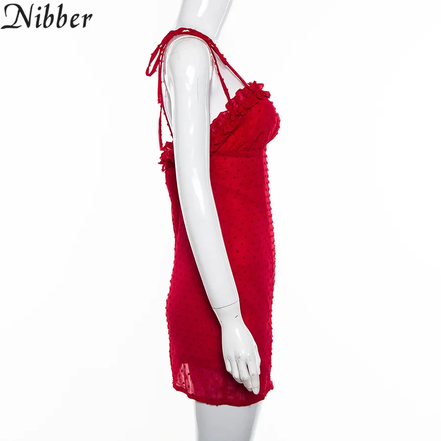 Nibber красное сексуальное летнее праздничное женское мини-платье с оборками, с открытыми плечами, на шнуровке, Повседневная Домашняя одежда, короткое пляжное клубное мини-платье в горошек