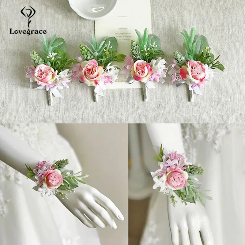 pink roses bridal Wrist corsages bracelet wedding flowers  (2)