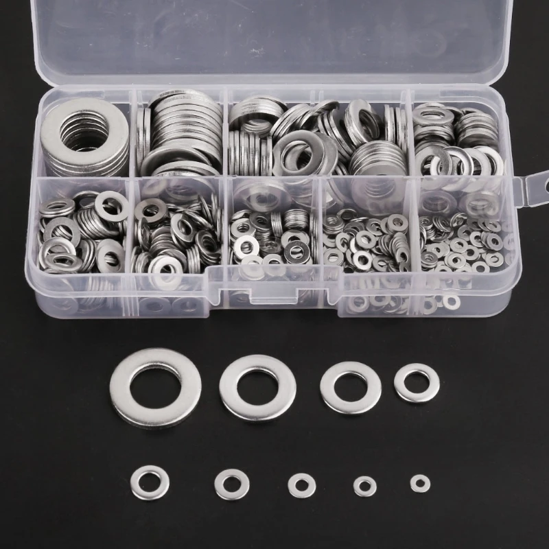 

OOTDTY 304 Stainless Steel Flat Washers Assortment Set Plain Ring Fastener Gasket