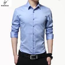 WEONEDREAM/мужские рубашки, модные однотонные рубашки с длинными рукавами и отложным воротником, приталенная Повседневная рубашка, Мужская одежда, размер M-5XL