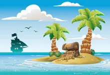 Laeacco Cartoon Sea Island Palm Trees Treasure Baby Photography Backgrounds Customized Photographic Backdrop For Photo Studio