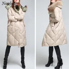 Neploe, новинка, большой меховой воротник, зимние женские теплые хлопковые парки, толстая однотонная модная стеганая куртка с капюшоном, уличная одежда, пальто 68134