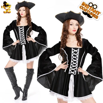 

Caribbea Pirate Adult Women Black Costume Cosplay With Flare Sleeves Dress Halloween Party Noble And Elegant Pirate Dress