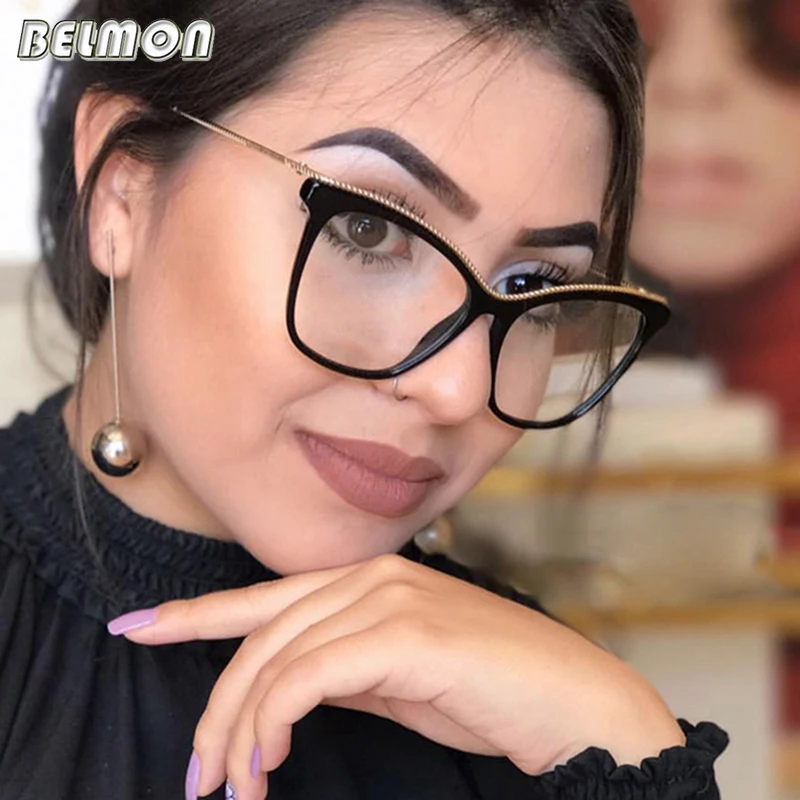 

Belmon Spectacles Frame Women Computer Optical Prescription Eye Glasses Frame Eyewear Transparent Clear Lens Eyeglasses 97545