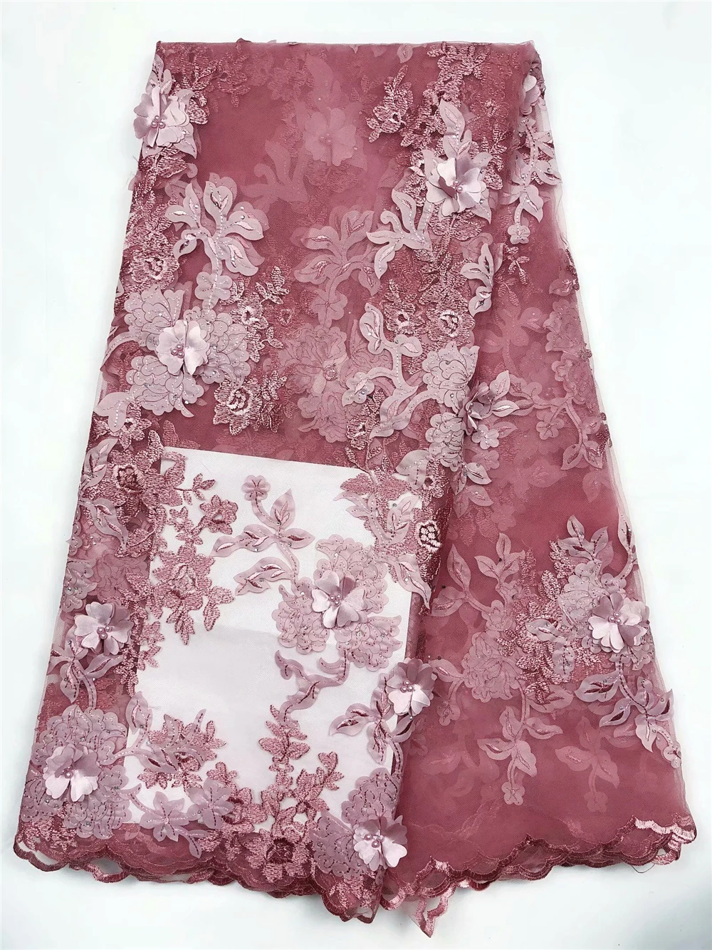 

african lace fabric with 3D flower and beads 2018 latest lace fabric high quality 3d lace fabric for wedding