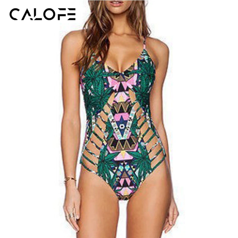 

CALOFE 2018 New Ethnic style One-piece Bikini Set Backless Retro Lace Sexy Women Swimsuit Tops Bikini Swim Wear Monokini Surfing