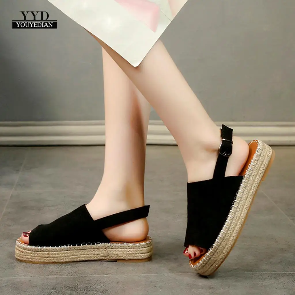 

YOUYEDIAN sandalia feminina plus size Women Platform Peep Toe Woven Buckle Strap Flat Thick-Bottom Sandals Rome Shoes #w35