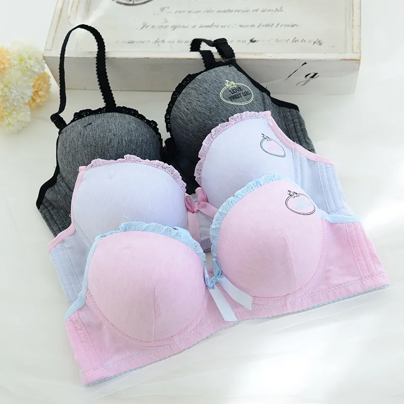 3Color Cup A B C 34 36 38 bra cotton Carving push up Young girls bra set teenage training bra sets underwear lingerie