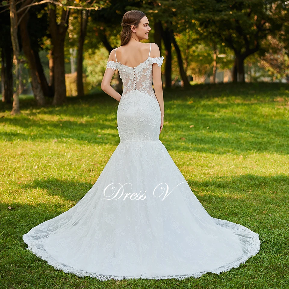 Dressv Ivory Wedding Dress Spaghetti Strapless Bridal Trumpet Button ...