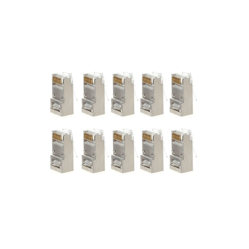 

10Pcs Copper Cat6 8-Pin RJ45 8P8C Shielded Stranded Crimp Modular Plug Connector Socket