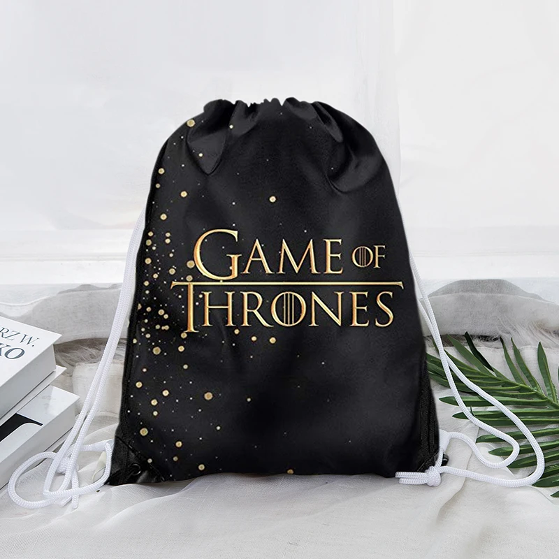 Каваи черный золотой Игра престолов Drawstring Рюкзак Дети Взрослые повседневные