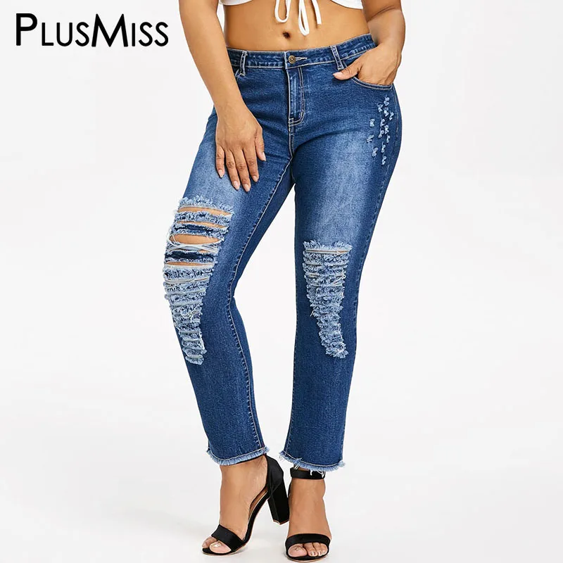 Плюс размера плюс 5XL XXXXL XXXL рваные обтягивающие джинсы Femme большого джинсовые