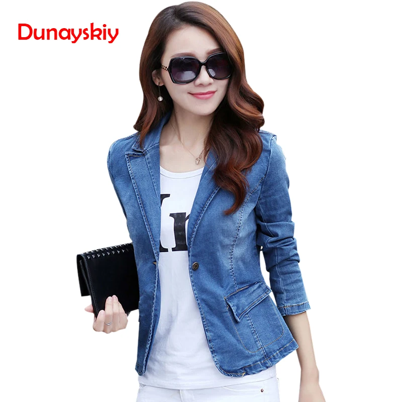 

2019 New Spring Autumn Slim Denim Jacket Causal Blue Long Sleeve Jeans Jacket One Button Fashion Slim Suit Jacket Fashion Jacket