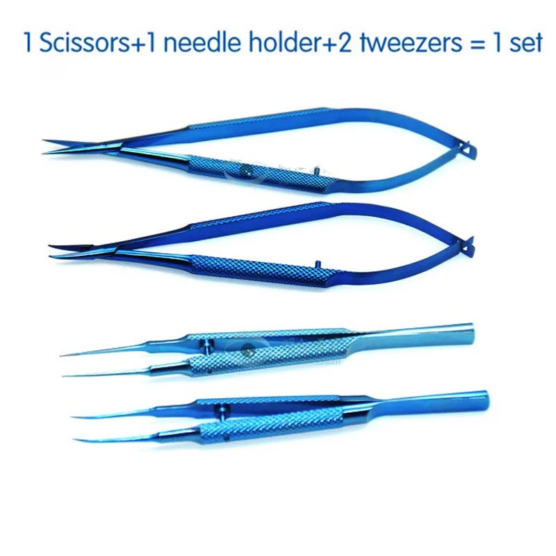 

4pcs/set Ophthalmic Microsurgical Instruments 14cm Scissors+Needle Holders +Tweezers Titanium Alloy Surgical Tool