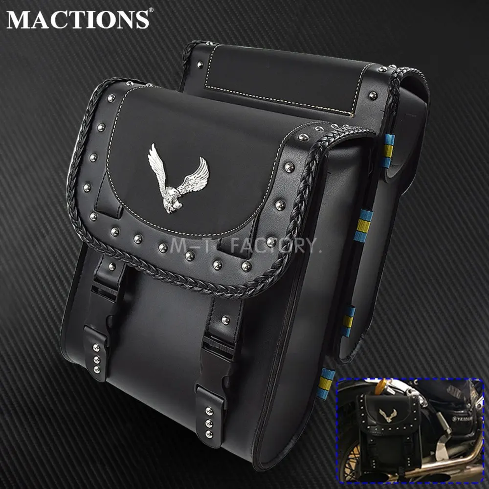 

Motorcycle Saddle Bags Synthetic Handlebar Pu Leather Side Tool Bag 2pcs Black For Harley Sportster For BMW R1200gs