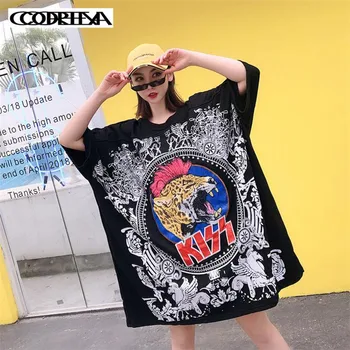 

summer tops ladies Long t shirt women Leopard embroidery t-shirt Pegasus print Oversized tshirt woman clothes plus size vestidos