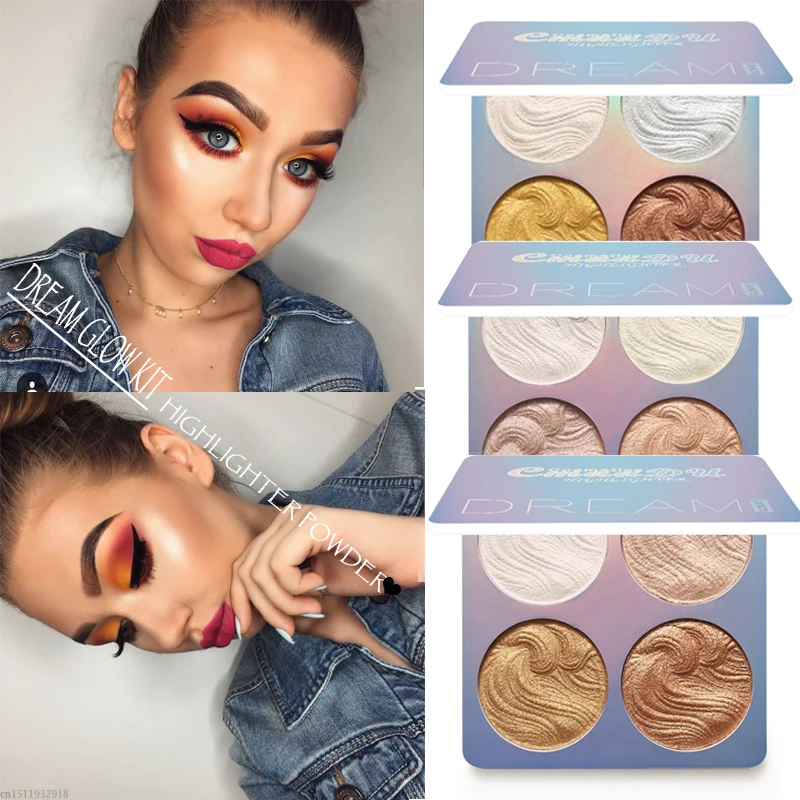

4 Colors Highlighter Illuminator Makeup Glow Kit Face Brightener Contouring Liquid Highlighter Powder Palette Bronzer
