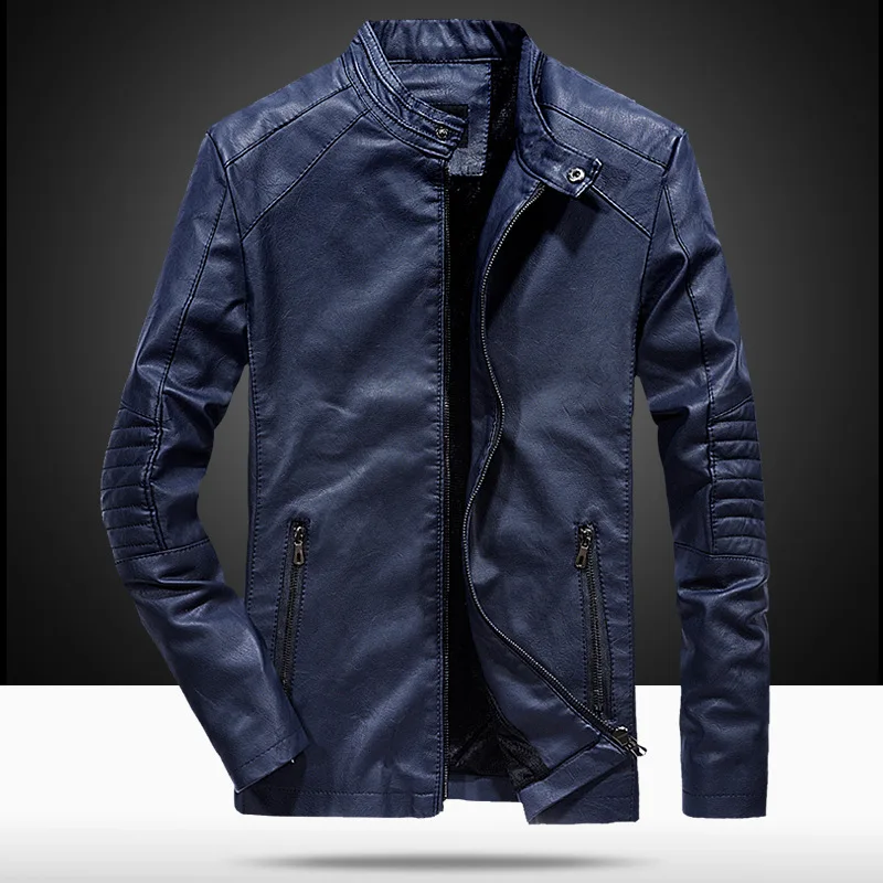 

2019 New Stand Collar Slim Stylish Manteau Cuir Homme Fashion Good Quality Mens Biker Jacket Leather