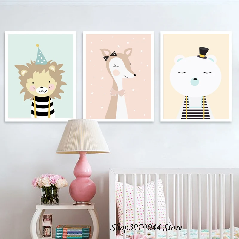 Nordic Cartoon Animal Lion Canvas Giraffe Poster Bear Painting Wall Art Print Pictures Baby Room Decoration Home Unframed | Дом и сад