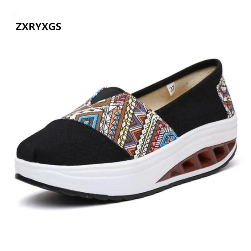 Hot 2020 New Spring Canvas Shoes Wedges Sway Women Sneakers Air Cushion Spell Color Breathable Fashion Casual | Обувь