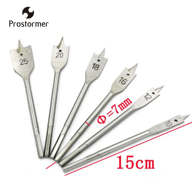 

Prostormer Woodworking flat drill bit 6pcs/set 10mm-25mm Steel Wood Flat Drill Set Woodworking Spade Drill Bits Woodworking Tool