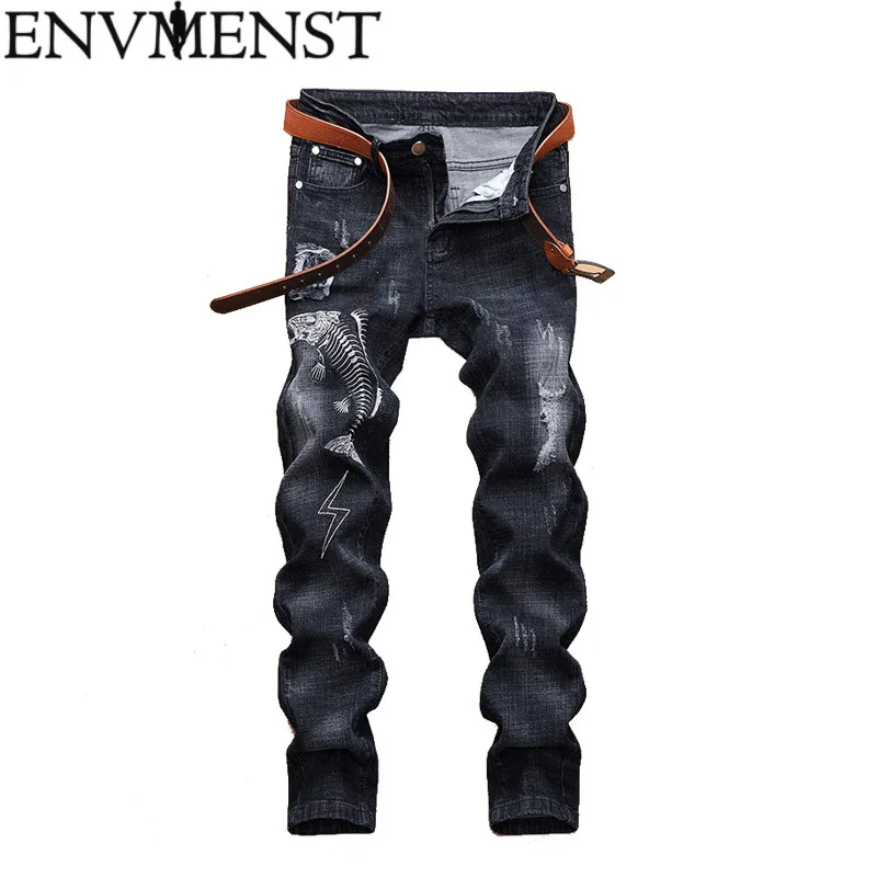 Env для мужчин st 2019 Молния Fly рваные джинсы брюки для девочек тонкий прямой потертые джинсовые брюки Новые Модные узкие джинсы