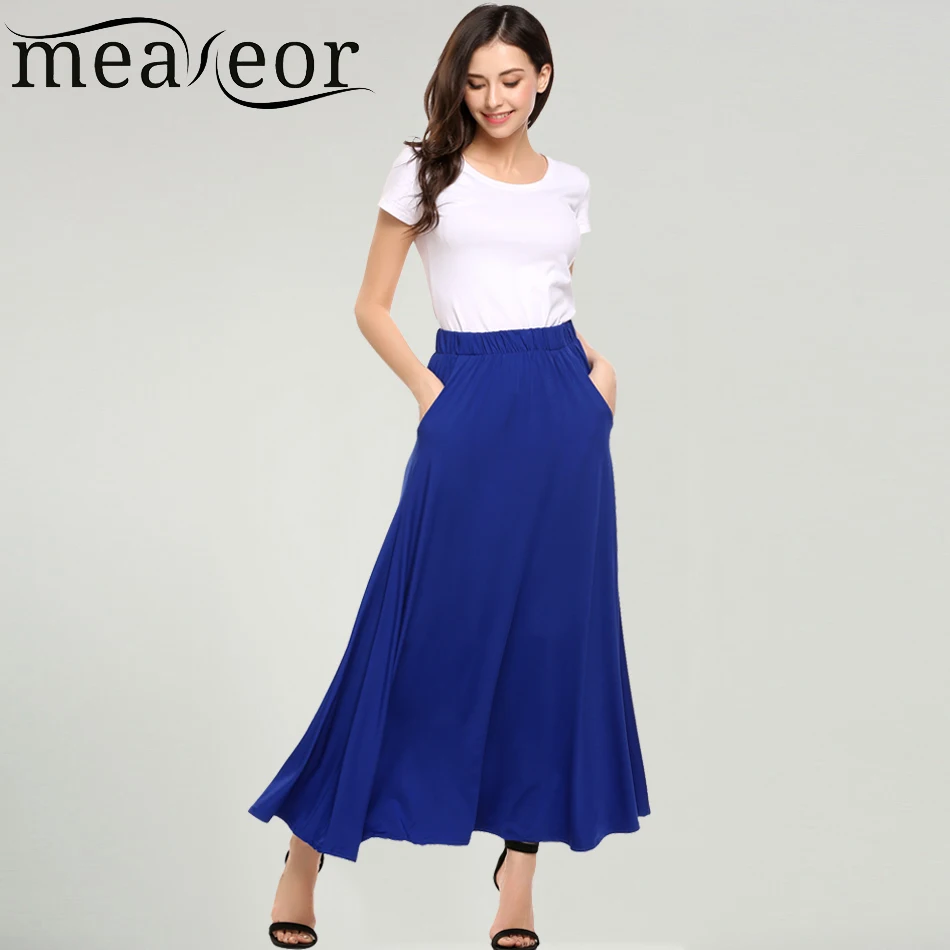 Buy Meaneor Women Elastic Waist Long Skirts Elegant