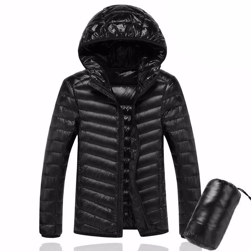 ZOGAA Мужская зимняя Сверхлегкая куртка-пуховик с капюшоном, мужская теплая куртка, портативная посылка, мужская куртка - Цвет: Черный