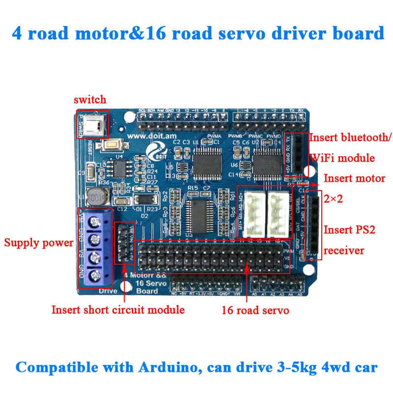 Motor Drive Shield, Servo Driver Board 2ch/4ch DC Motor Servo Controller for Arduino RC Robot Tank Car Chassis DIY Robotic Arm