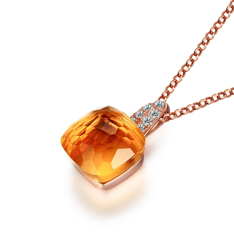 

100% Real Pure 925 Sterling Silver Chocker Necklace Square Citrine Amethyst Green Quartz Necklaces & Pendants for Women
