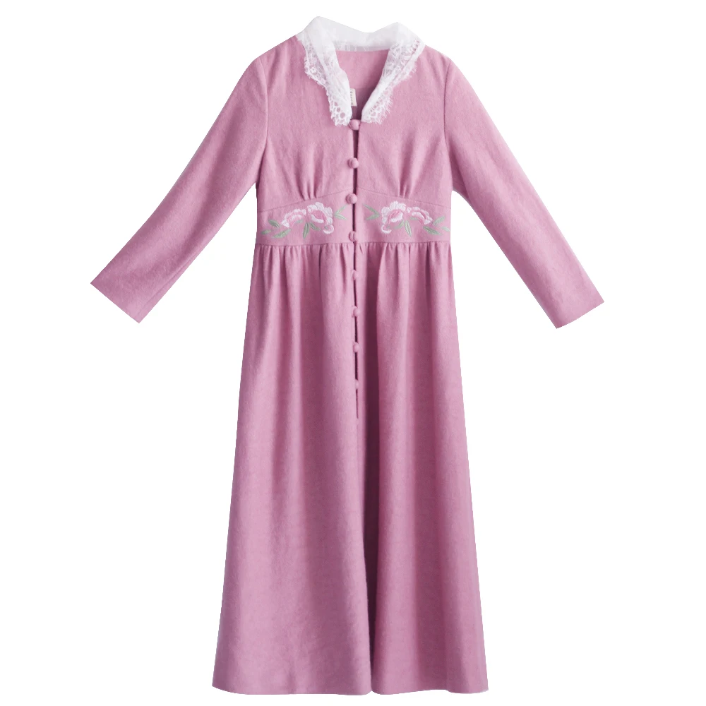 Brodé Pink 2018 Irinaw774 De Dentelle Type Jupe Collection Laine Manteau Automne Col Vintage Hiver Long Femmes XwUaq
