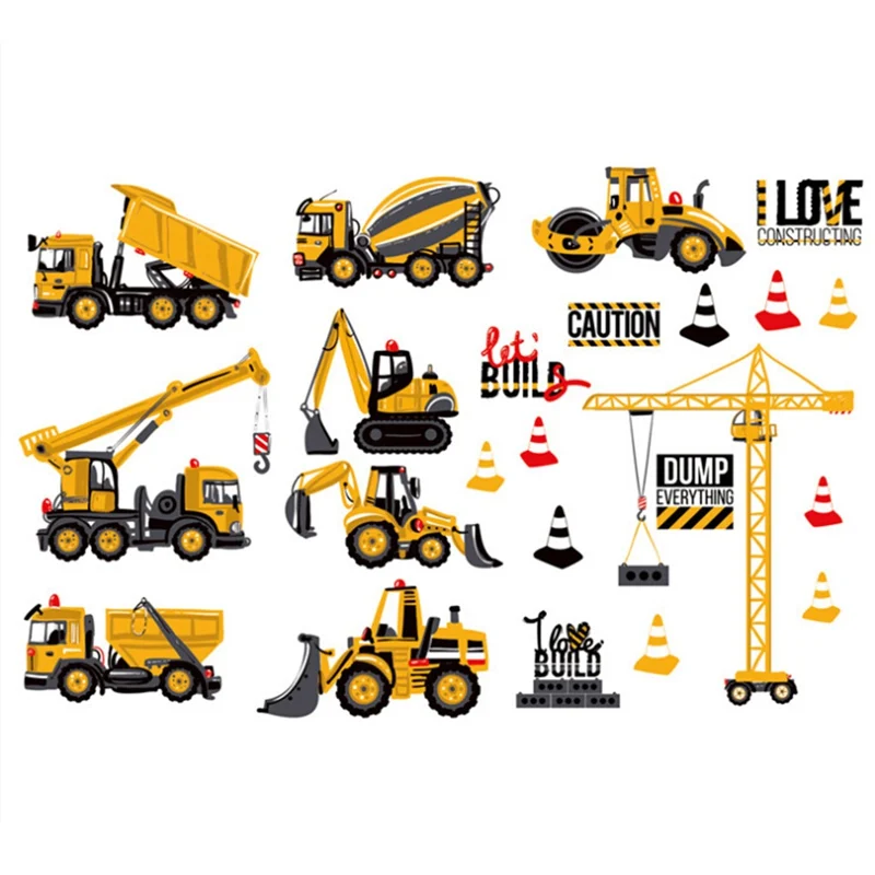Cartoon Transport Cars Truck Digger Wall Stickers For Kids Rooms Home