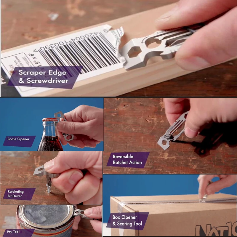 

Keychain Bottle Opener Multi-Function Tool 6-Corner with a Ratchet-Driver Multi-tool with a 1/4 ratchet driver TSA-compliant