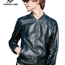 Pioneer camp новая кожаная куртка мужская брендовая одежда Повседневная задняя куртка-пальто с вышивкой мотоциклетная осенняя куртка из искусственной кожи мужская AJK801447