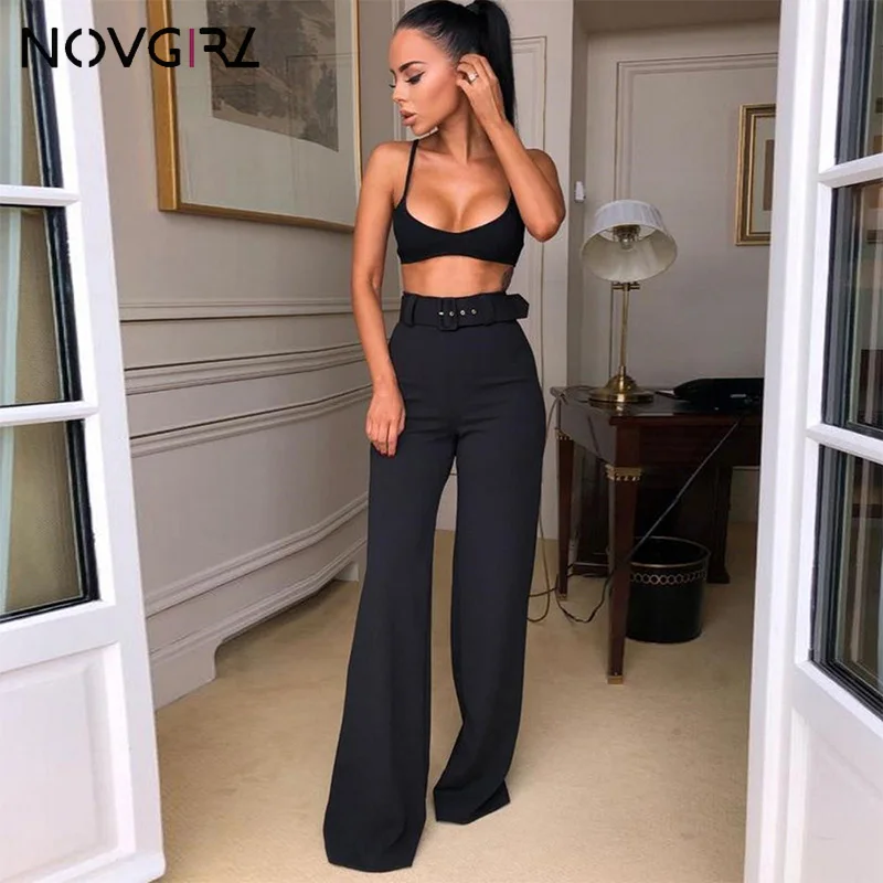 Женские прямые брюки с поясом Novgirl неоново зеленые черные расклешенные высокой