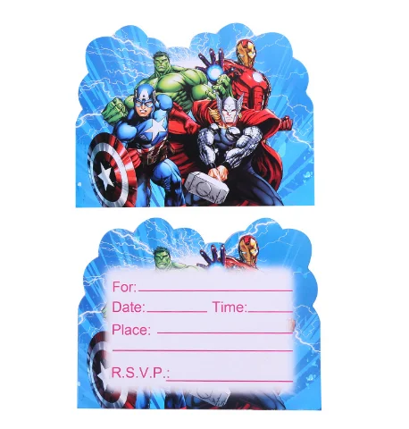 

10pcs invitations Avengers Birthday Party Decoration kids easter Party supplies baby shower decor Activity goods halloween