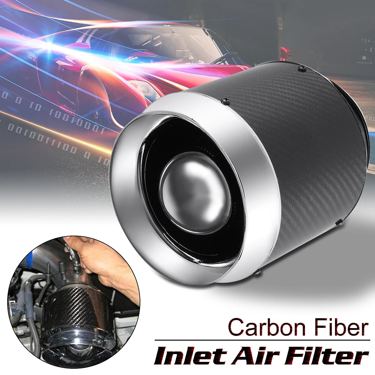 

Universal Intake Air Filter Auto Car Real Carbon Fiber Hi-Flow Air Filter For Cold Air/Short Ram Intake Cleaner Funnel Adapter