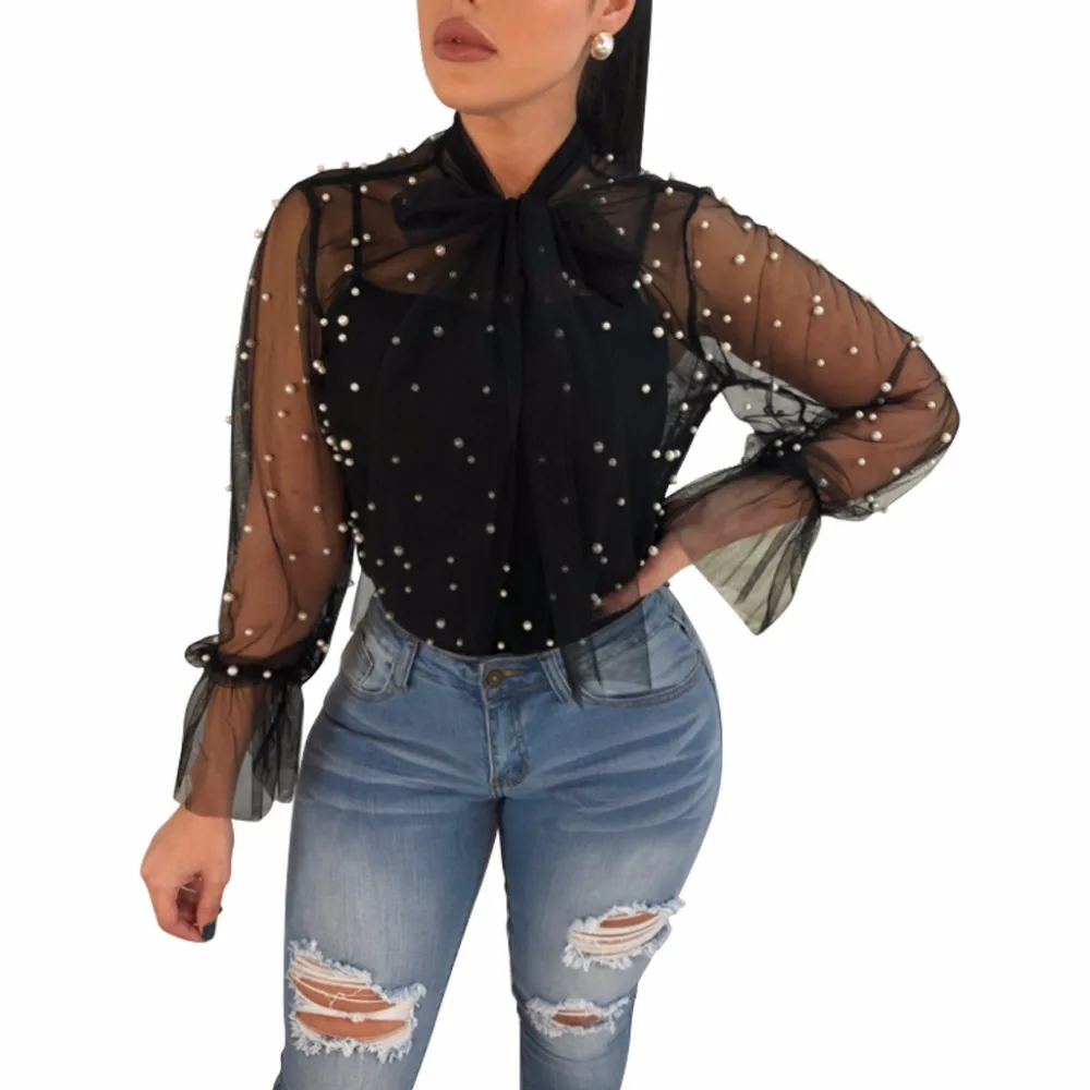 Модные женские туфли футболка пикантные Длинные оборками рукавом Свободные toptees