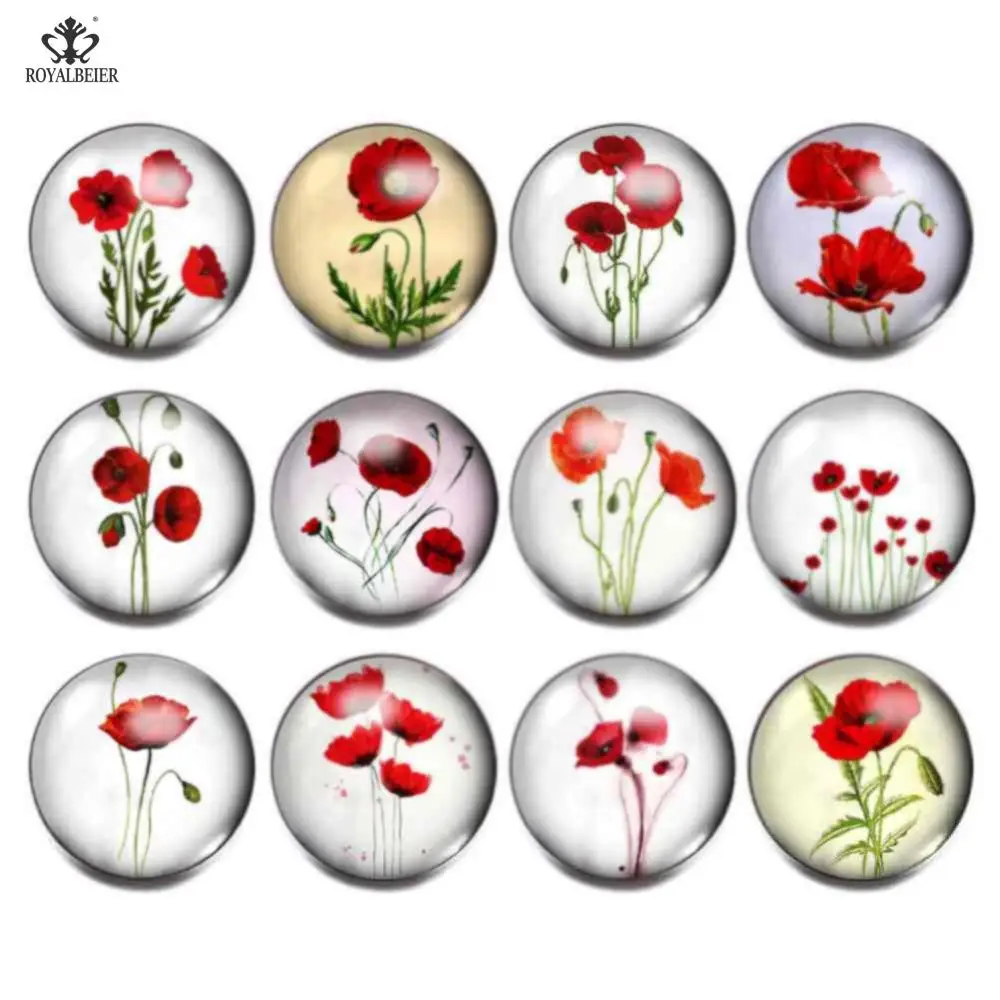 Royalbeier 12pcs Cartoon Snap Buttons Fox Print Glass Cabochon Fit Snap Bracelets Necklace 18mm Beads Charms DIY Jewelry Buttons - Окраска металла: KZ1139