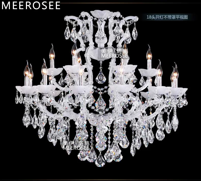 Classic Maria Theresa Chandelier Clear Crystal White Glass 18 Lamp Crystal Chandelier Light for Foyer Restaurant Hotel Project