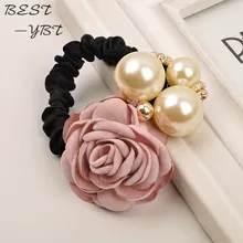 Estilo de verão acessórios para o cabelo artesanal rosa 2 pcs grande pérola bandas de cabelo goma para cabelo acessorios para cabelo