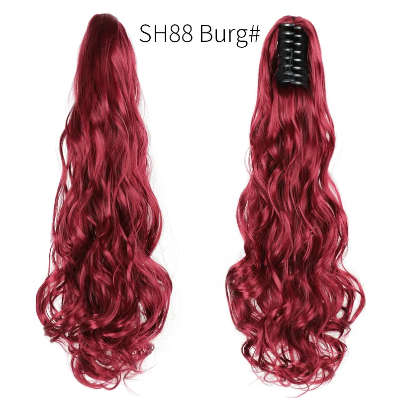 Длинные волнистые заколка для хвоста, синтетические волосы для наращивания, искусственные волосы - Цвет: Burg