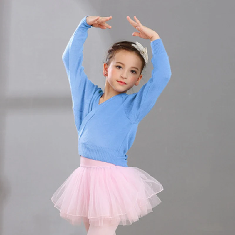 Детская Балетная обертка, кардиган для девочек, мягкая трикотажная танцевальная трико, кроссовер, теплое балетное пальто для детей, теплый