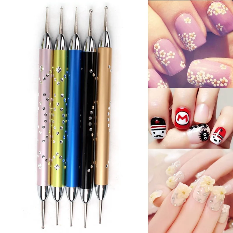 

5Pcs /Set Manicure Tools Double Spiral Dotting Pen Nail Art Point Drill Pen Nail Dotter Tool