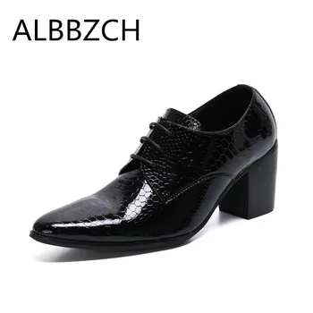 

Patent Leather Men Shoes Genuine Leather High Heels Men's Height Increase Shoes Leisure Party Career Work Dance Shoes Big Yards