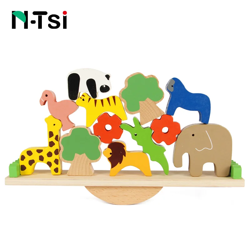 Wooden Montessori Toy Animal Moon Balancing Stacking Game Blocks Birds