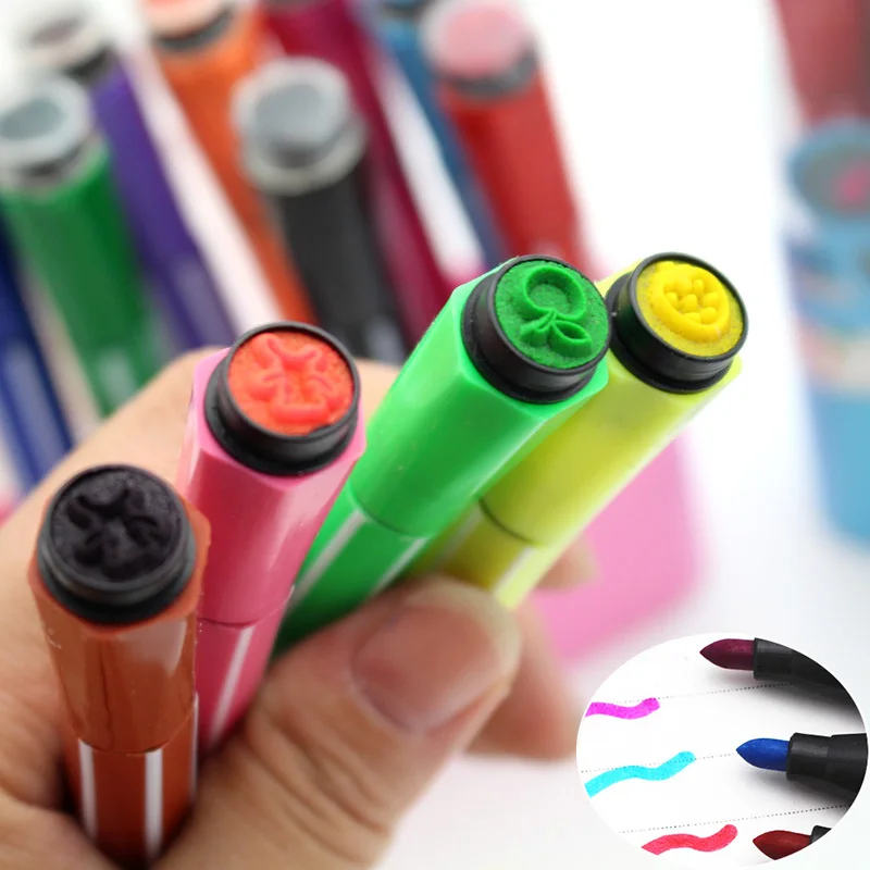 5 pcs/lot Kawaii 36 Colors Washable Watercolor Highlighters With Stamps