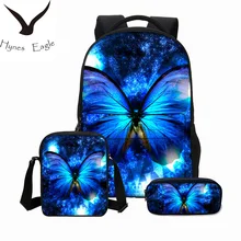 

Hynes Eagle Brand Designer Backpacks For Girls Boys 3Pcs/Set Portfolio 3D Butterfly Printing School Bookbag Canvas Backpacks